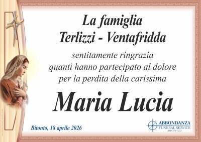 RINGRAZIAMENTO Maria Lucia Ventafridda