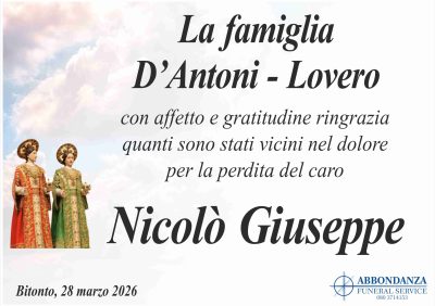 RINGRAZIAMENTO - Nicolò Giuseppe D'Antoni