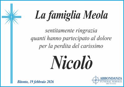 RINGRAZIAMENTO Nicolò Meola