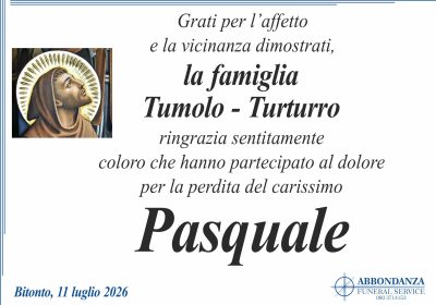 RINGRAZIAMENTO PASQUALE TUMULO