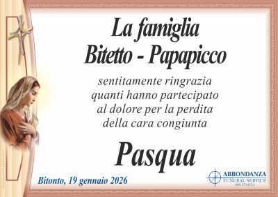 RINGRAZIAMENTO - Pasqua Papapicco