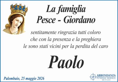 RINGRAZIAMENTO - Pesce Paolo