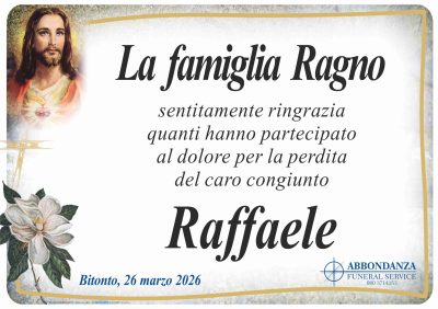 RINGRAZIAMENTO - Raffaele Ragno