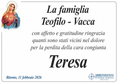 RINGRAZIAMENTO Teresa Vacca