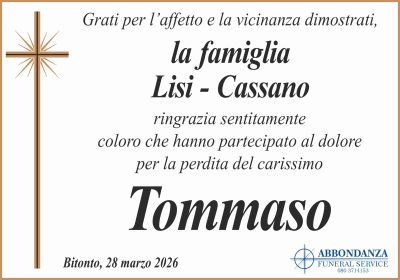 RINGRAZIAMENTO - Tommaso Lisi