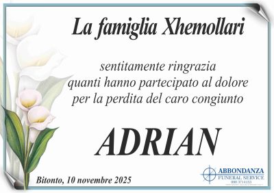 RINGRAZIAMENTO - famiglia Xhemollari Adrian