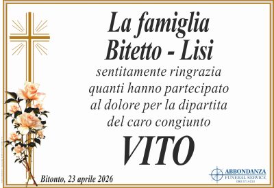 Ringraziamento - famiglia Bitetto VITO
