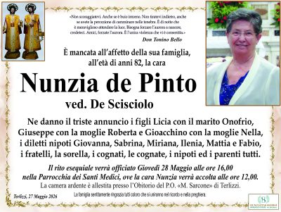 Necrologio Nunzia de Pinto