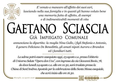 Sciascia Gaetano _ Croce semplice _ Abitazione _ universo Salute_Chiesa