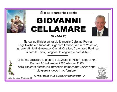 annuncio lutto giovanni cellamare