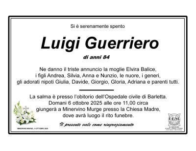 annuncio lutto luigi guerriero