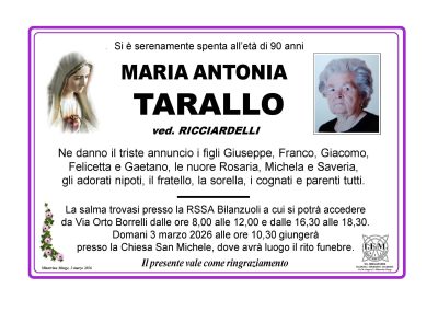 annuncio lutto maria antonia tarallo