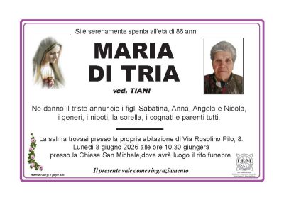 annuncio lutto maria di tria