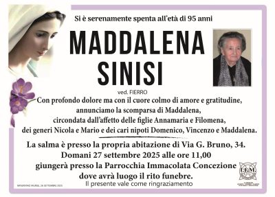 annuncio lutto sinisi maddalena