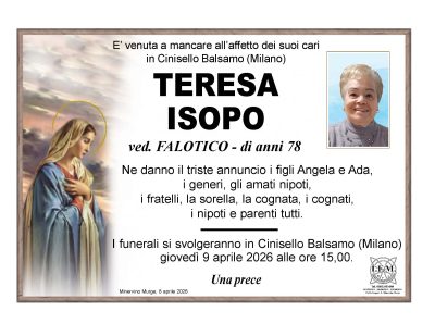 annuncio lutto teresa isopo